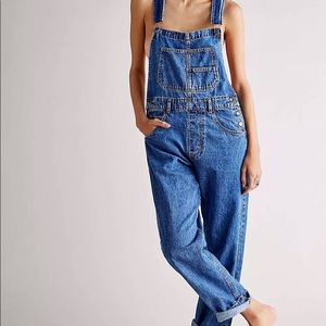 Free People Ziggy Denim Overalls size m sapphire blue NWOT